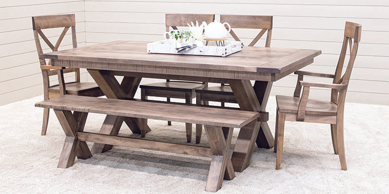 Wooden X Trestle Amish Dining Set