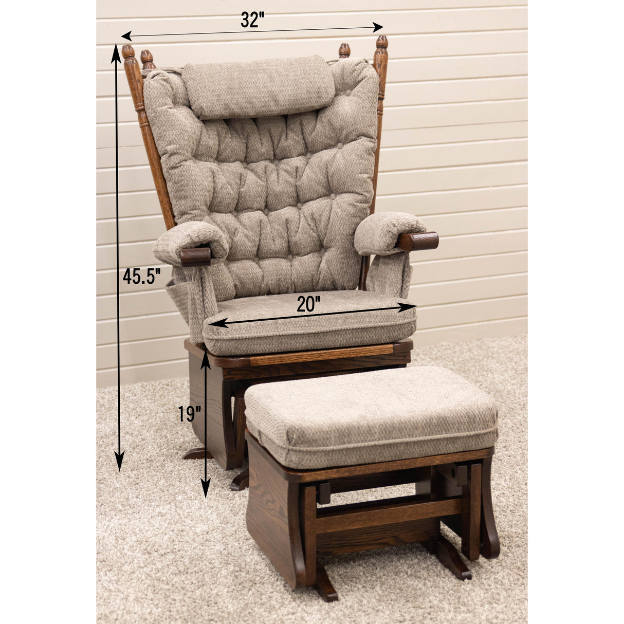 Traditional Oak Wood Swivel Glider Rocker & Ottoman | ASB-4275-K