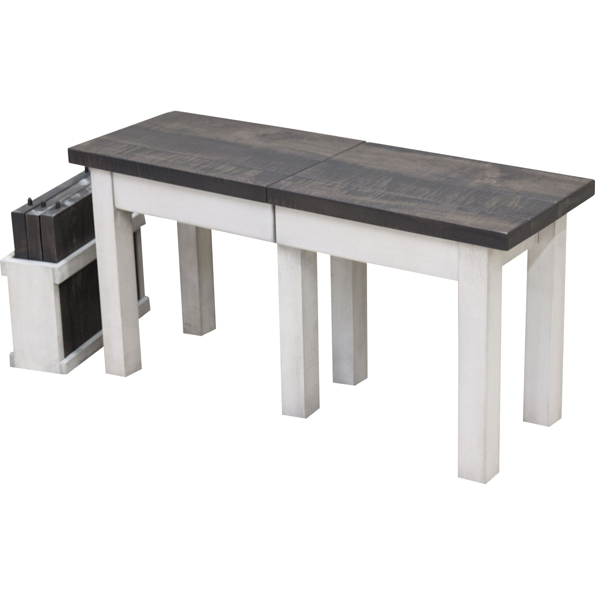 Straight Leg White & Wood Expandable Dining Bench | M-AV&GS