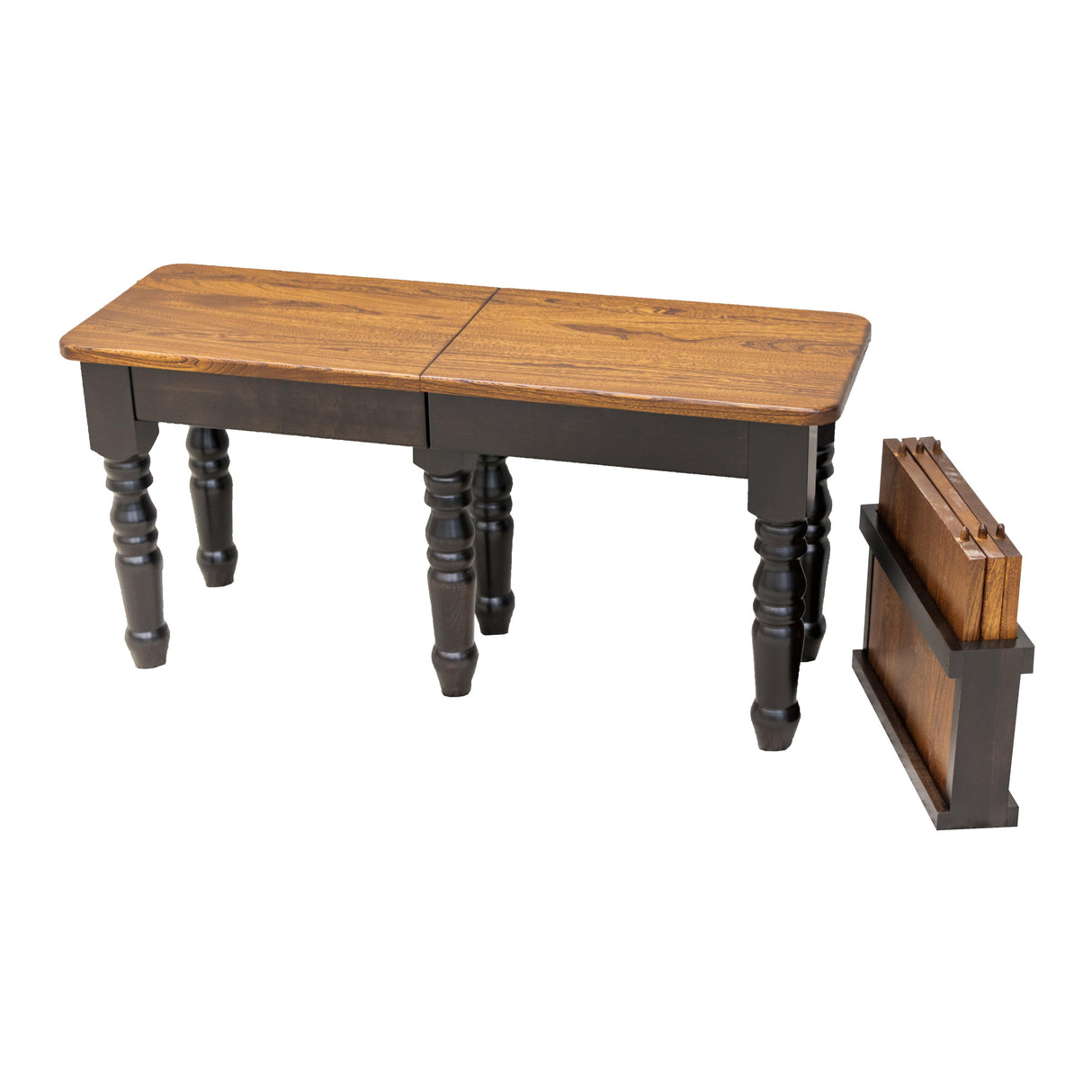 Turned Leg Black & Wood Expandable Dining Bench | M-EB&E-MC