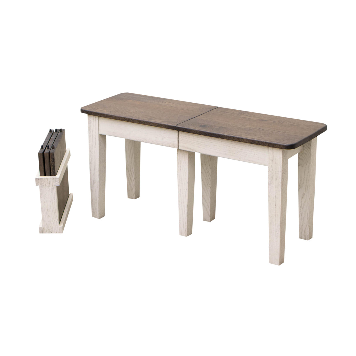 Shaker Leg White & Wood Expandable Dining Bench | O-GW&RWO-SB