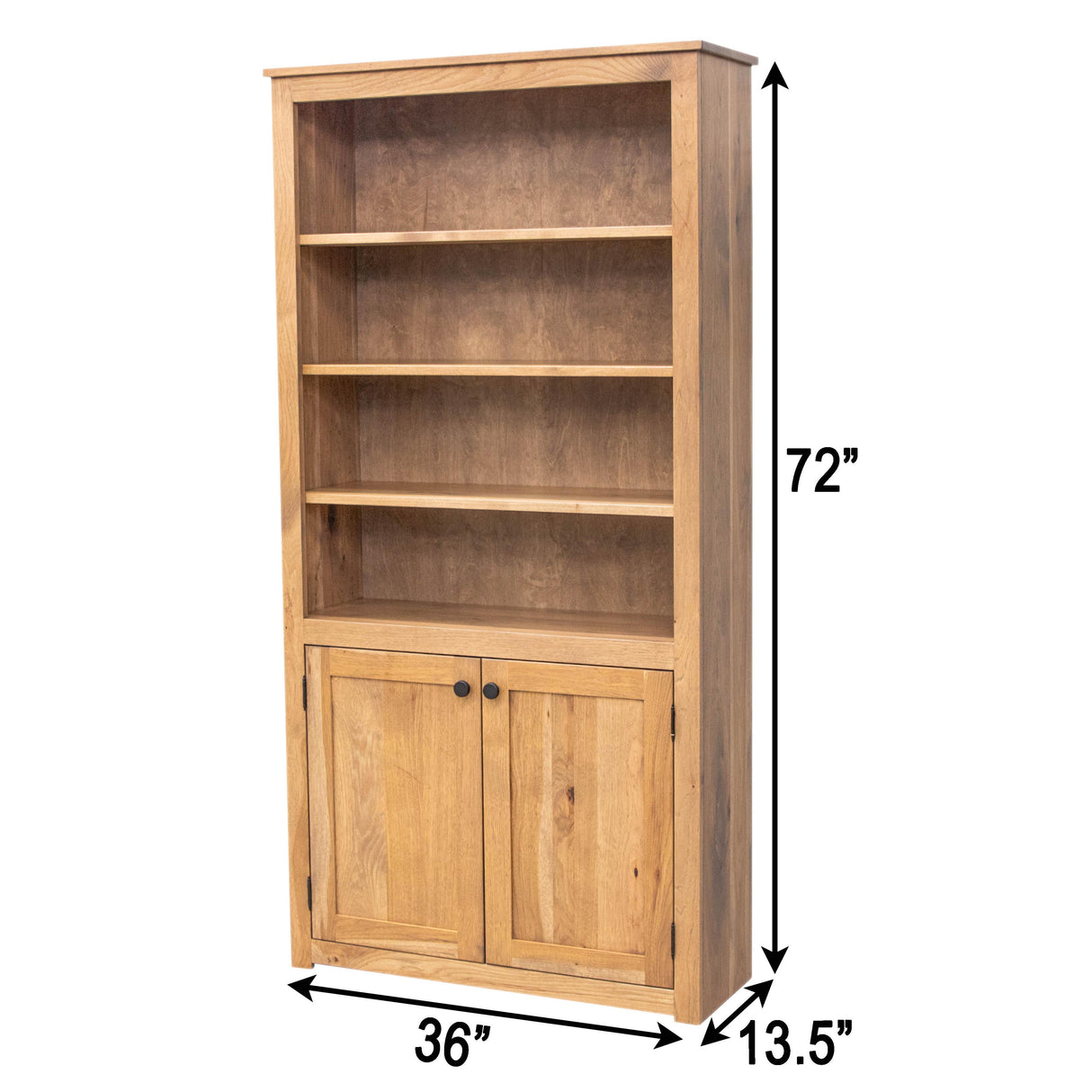 Straight Shaker Solid Hickory Wood 72" Bookcase with Doors | WB