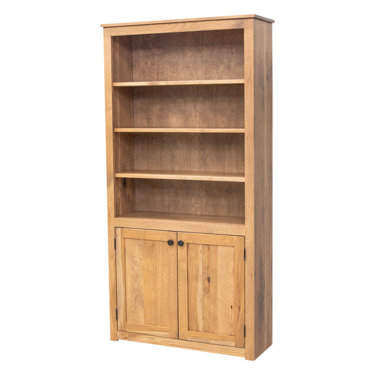 Straight Shaker Solid Hickory Wood 72" Bookcase with Doors | WB