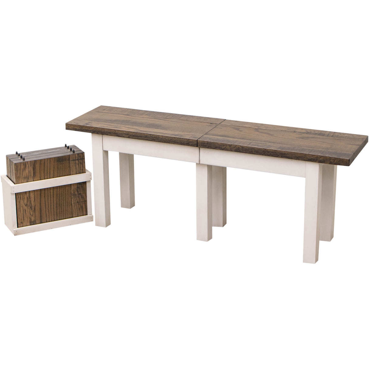 Straight Leg White & Wood Expandable Dining Bench | M-GW&RWO-SB