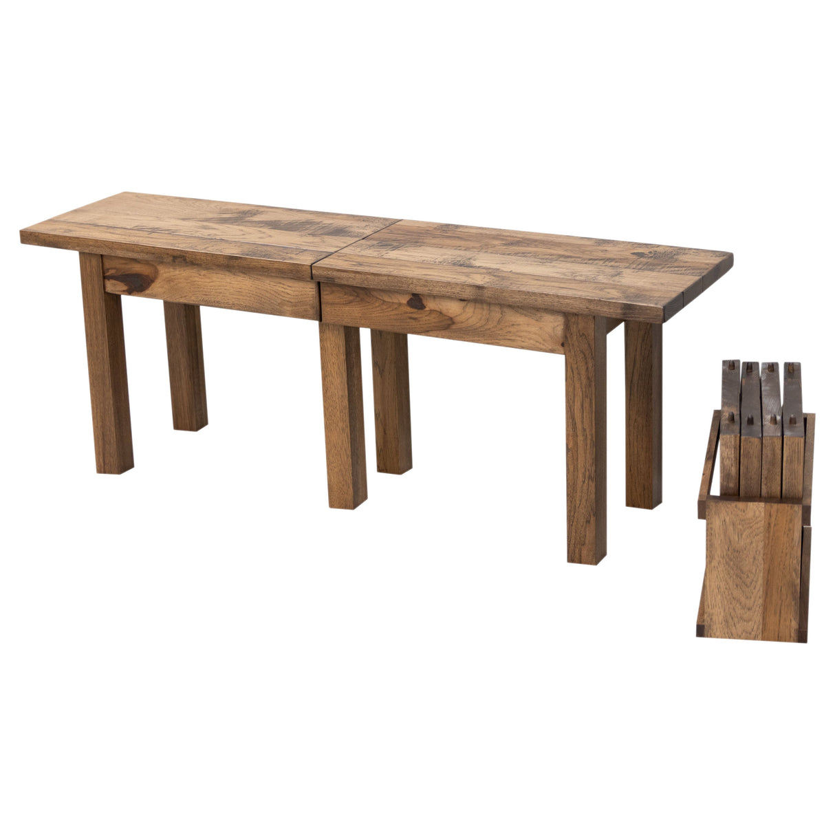 Straight Leg Hickory Wood Expandable Dining Bench | CO