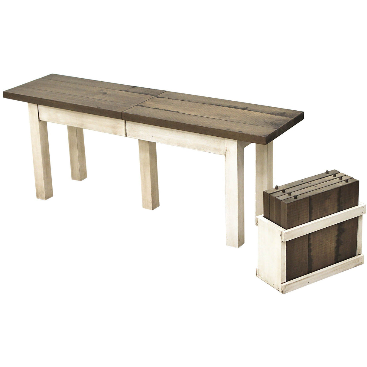 Straight Leg White & Wood Expandable Dining Bench | M-CS&DCD