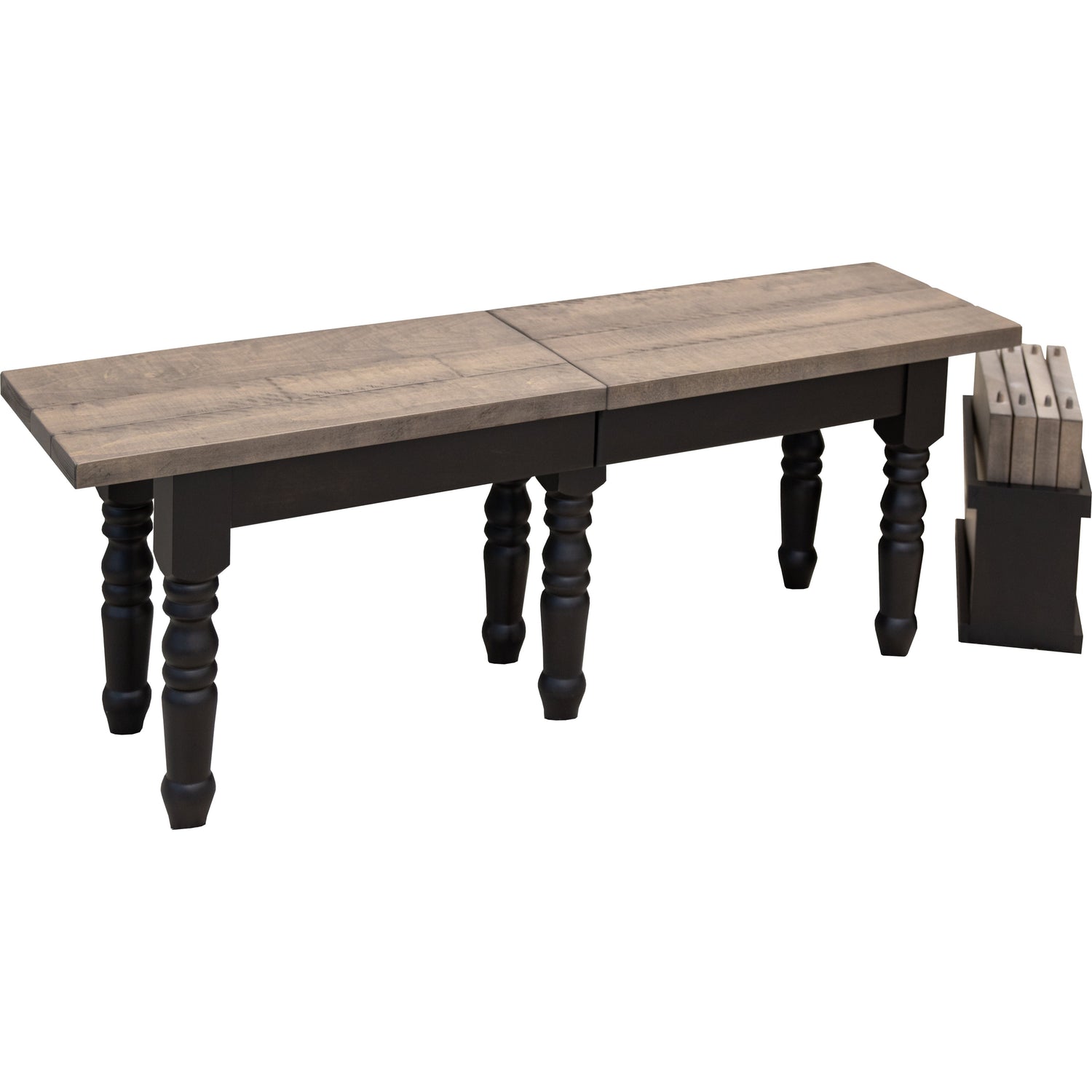 Turned Leg Black & Wood Expandable Dining Bench | M-EB&DCD