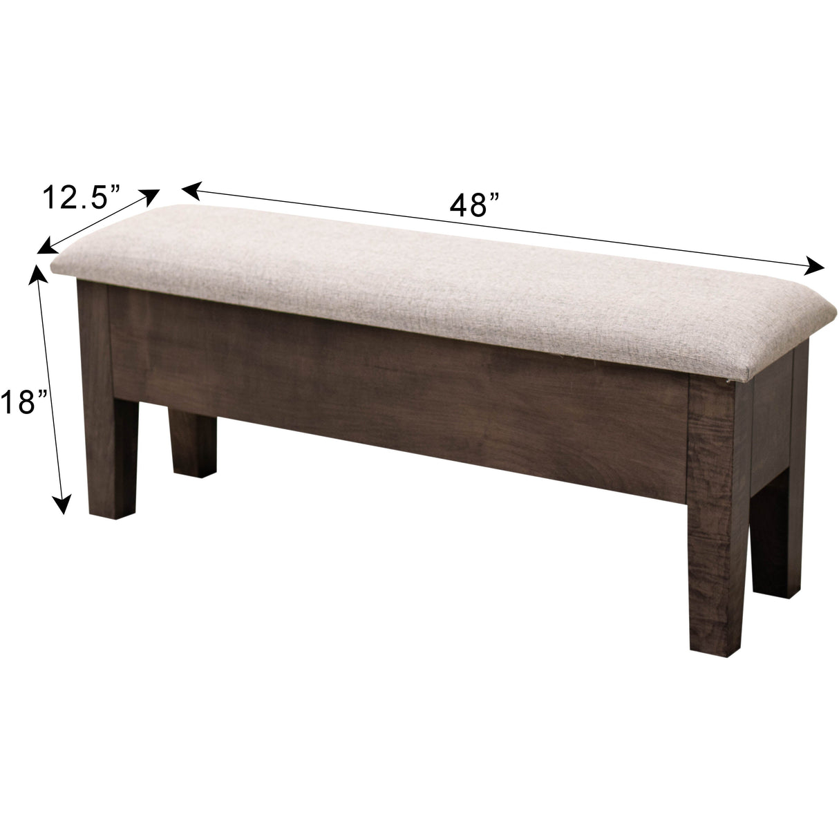48" Maple Wood Upholstered Shaker Heavy Leg Bench with Storage | GS