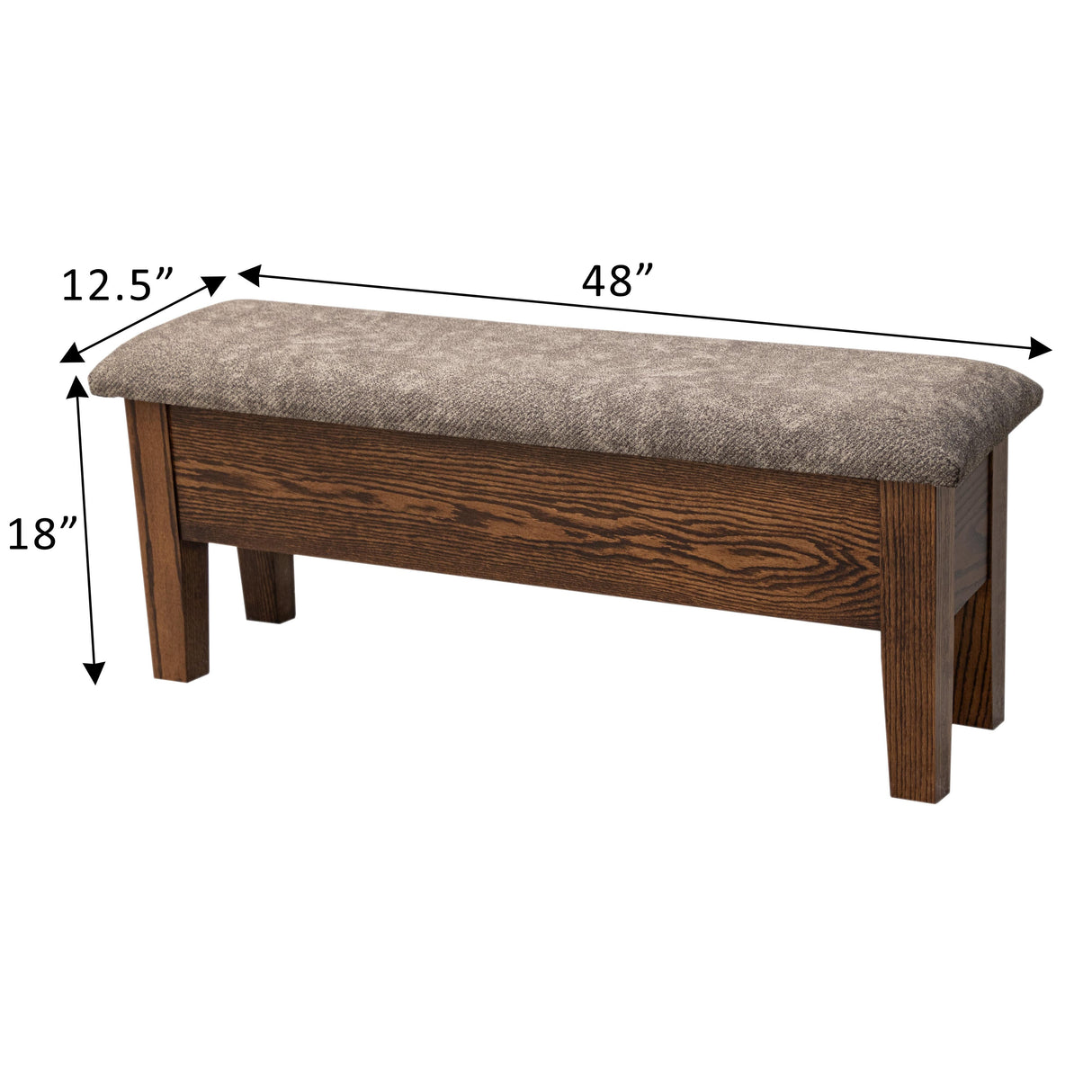 48" Oak Wood Upholstered Shaker Heavy Leg Bench with Storage | ASB