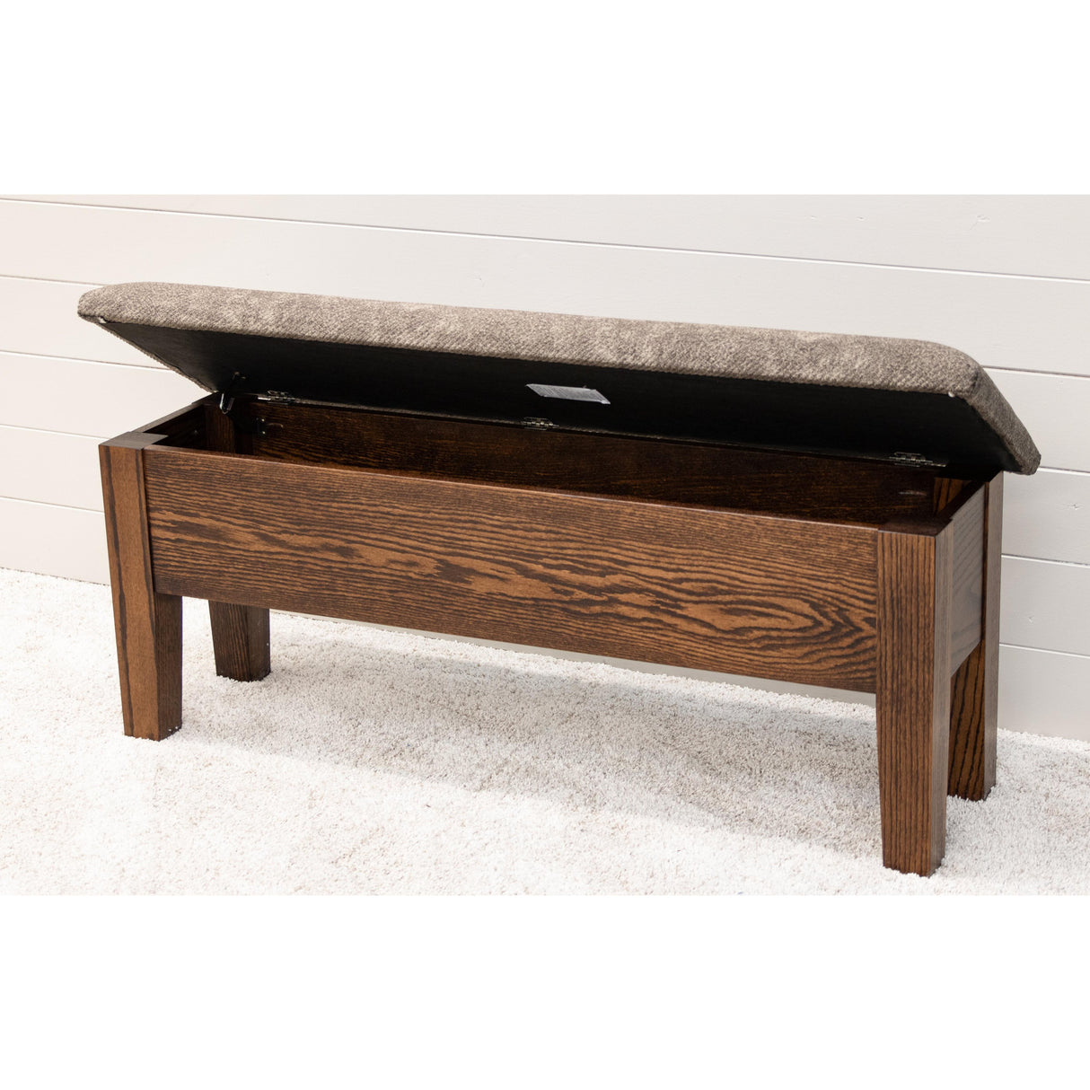 48" Oak Wood Upholstered Shaker Heavy Leg Bench with Storage | ASB