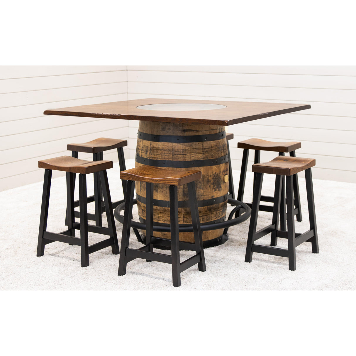 Rectangle Whiskey Quarter Sawn White Oak Wood Single Barrel Pub Table | GB