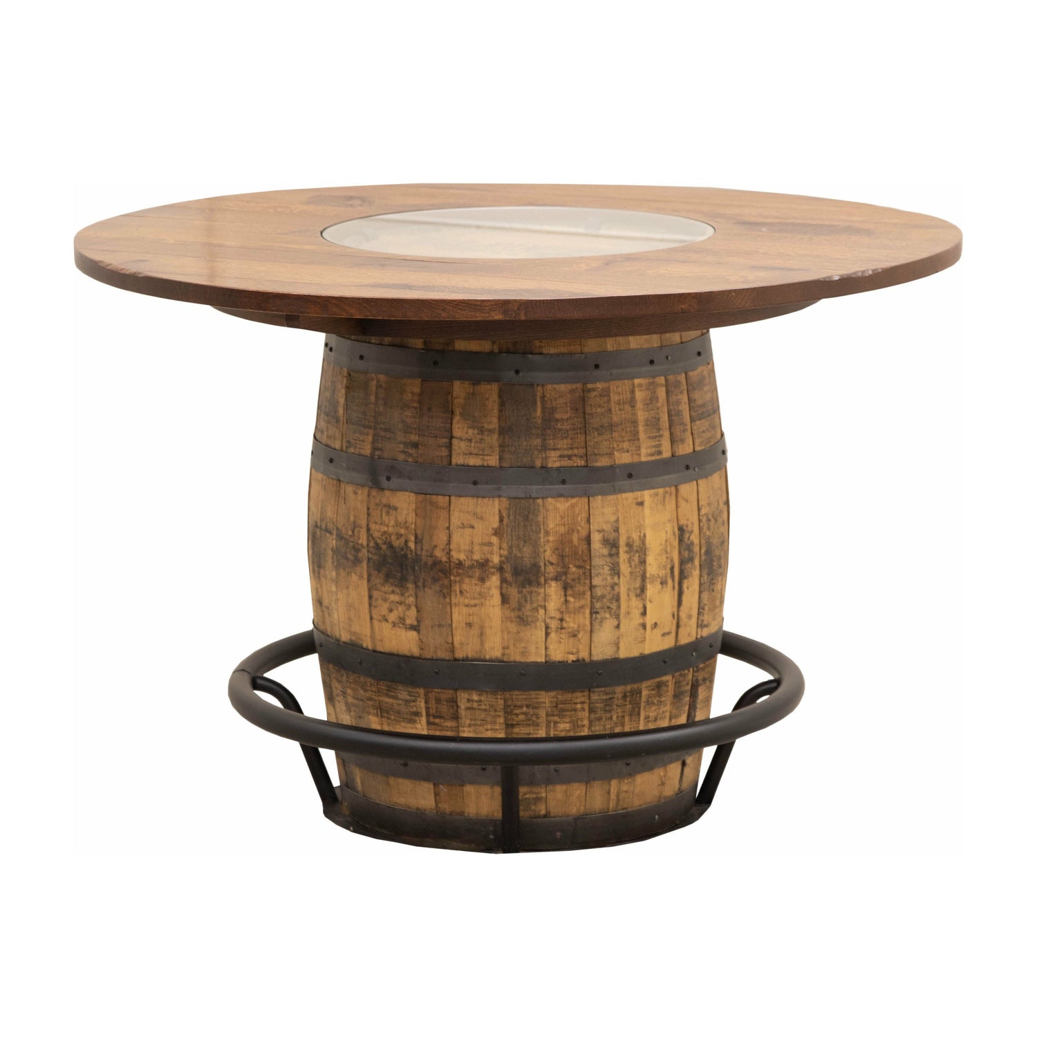 Round Whiskey Quarter Sawn White Oak Wood Single Barrel Pub Table | GB