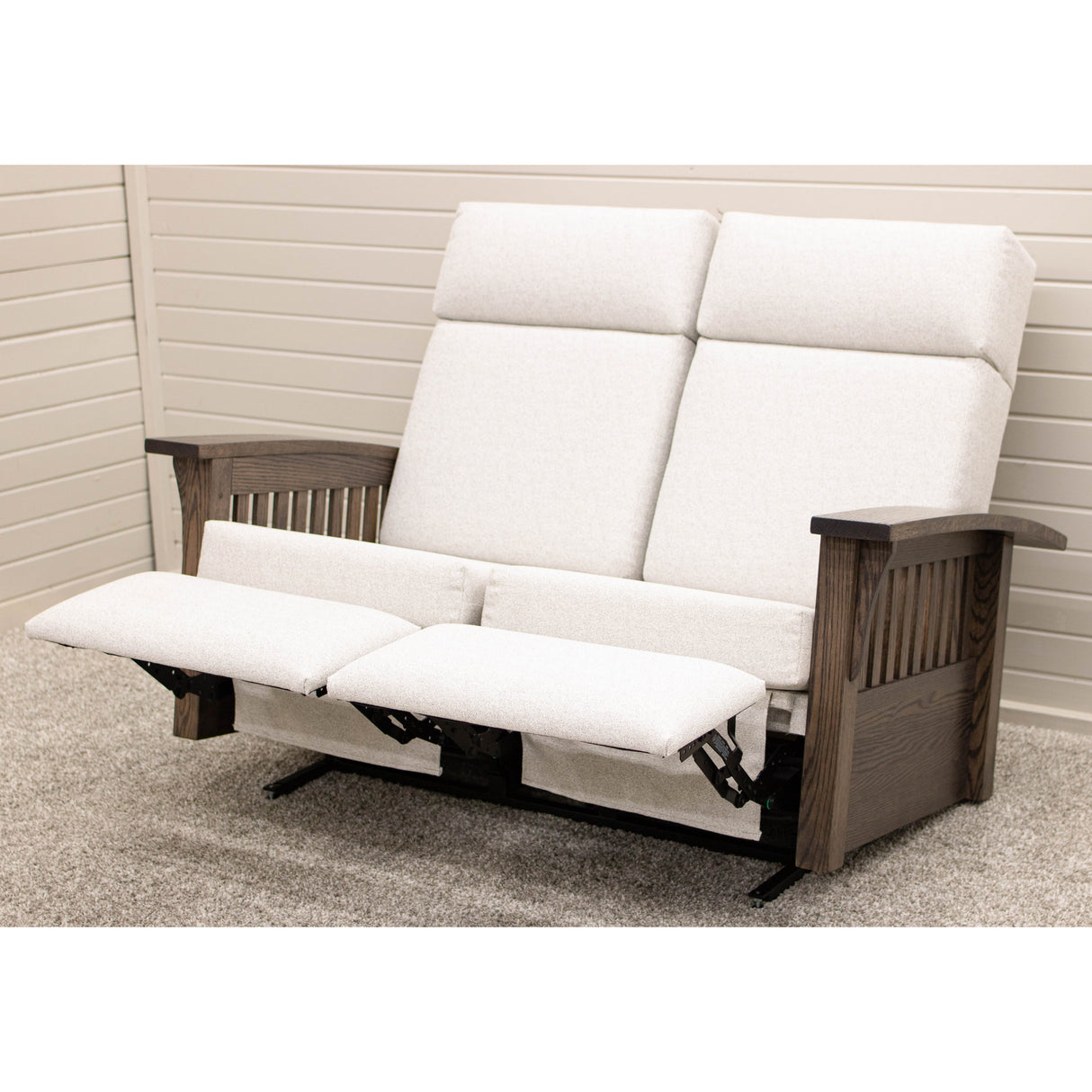 Mission White Reclining Loveseat with Wood Arms | 23-13