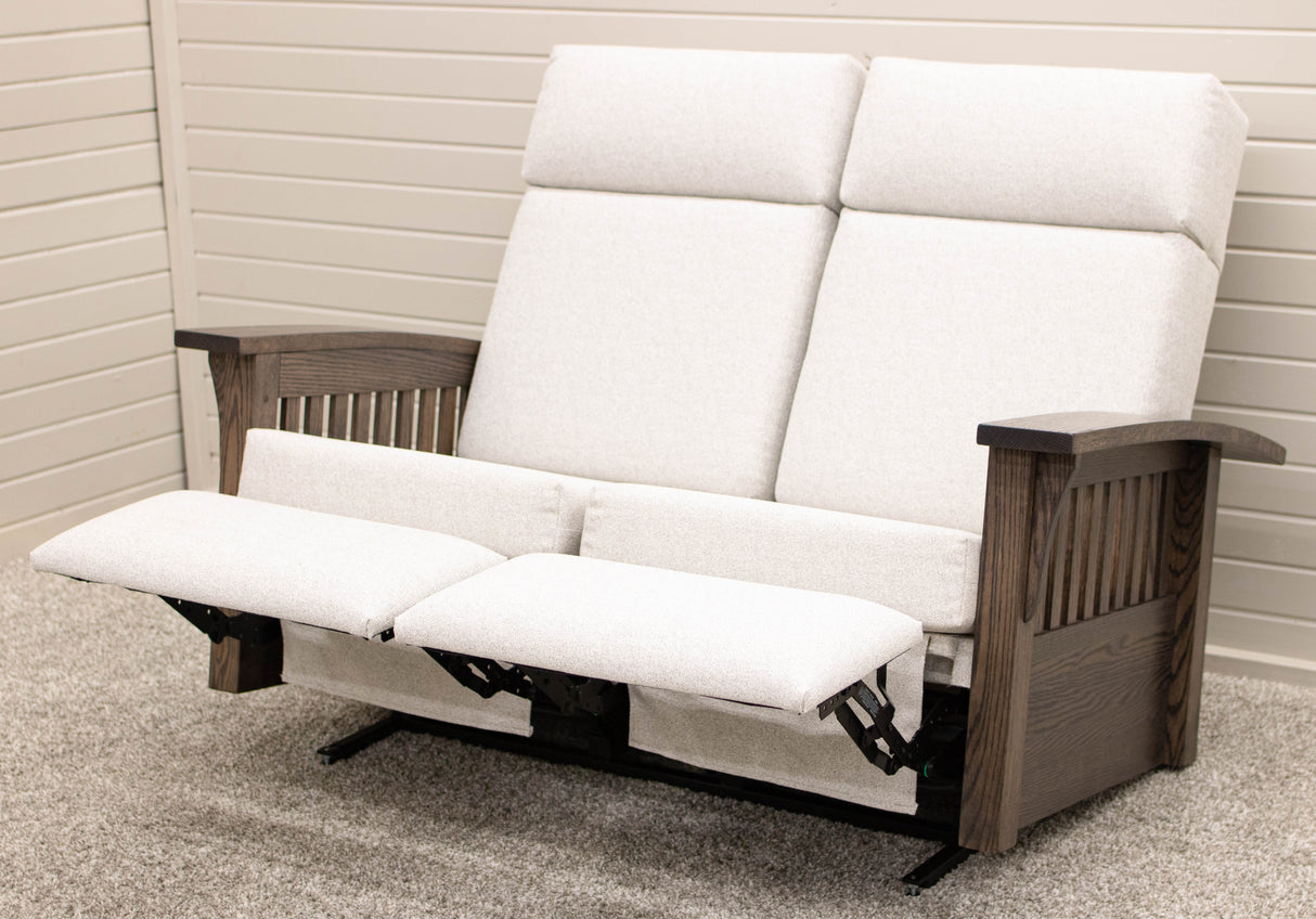 Mission White Reclining Loveseat with Wood Arms | 23-13