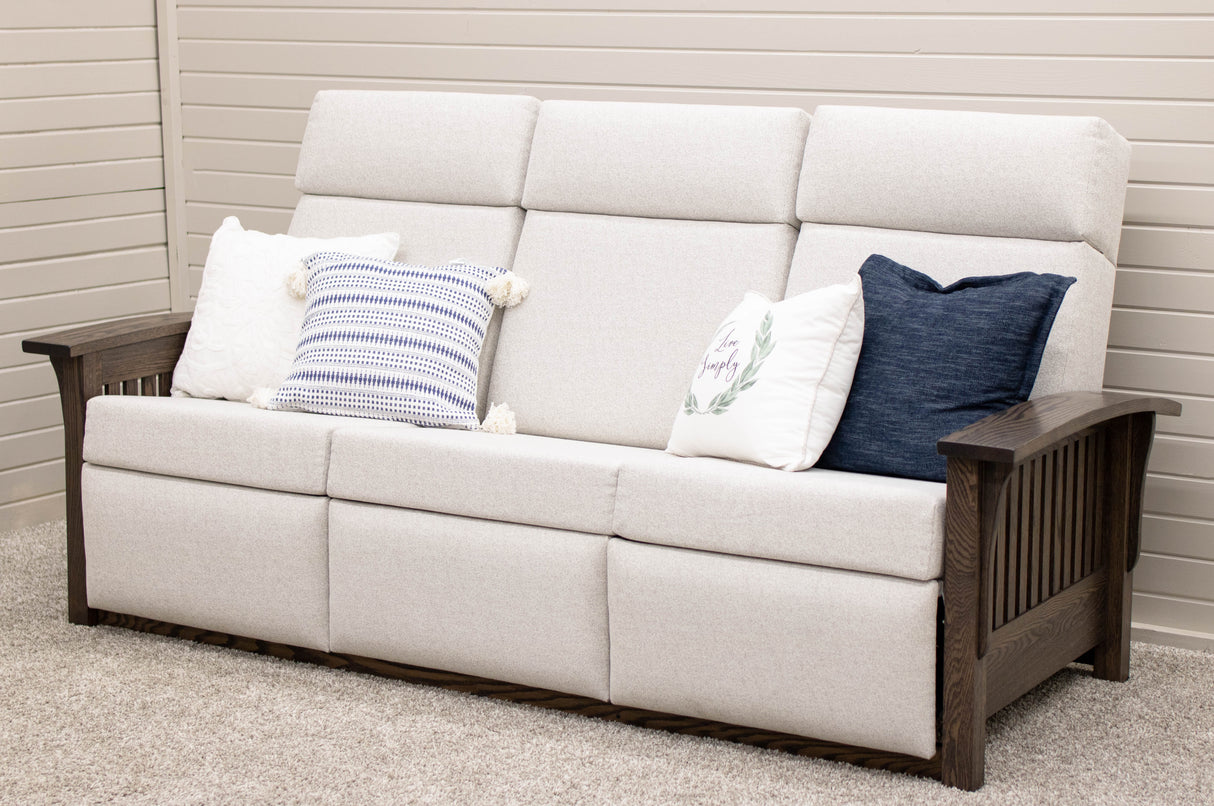 Mission White Wallhugger Reclining Sofa with Wood Arms | 23-13