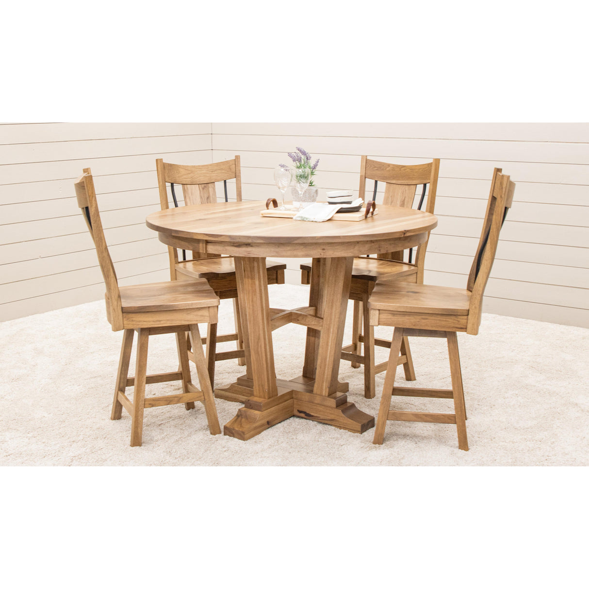 Alberta Hickory Wood Round Extending Pub Table | WB