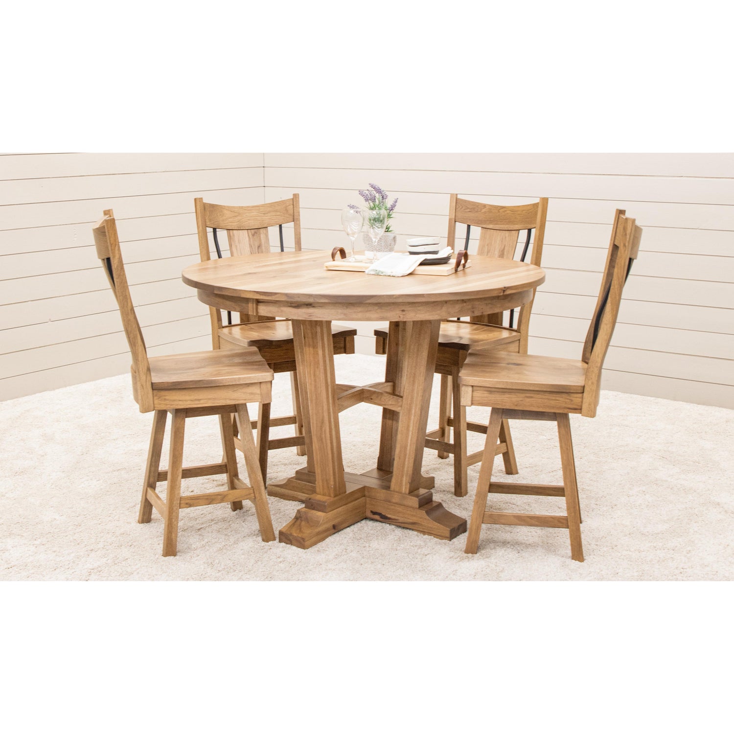 Alberta Hickory Wood Round Extending Pub Table | WB