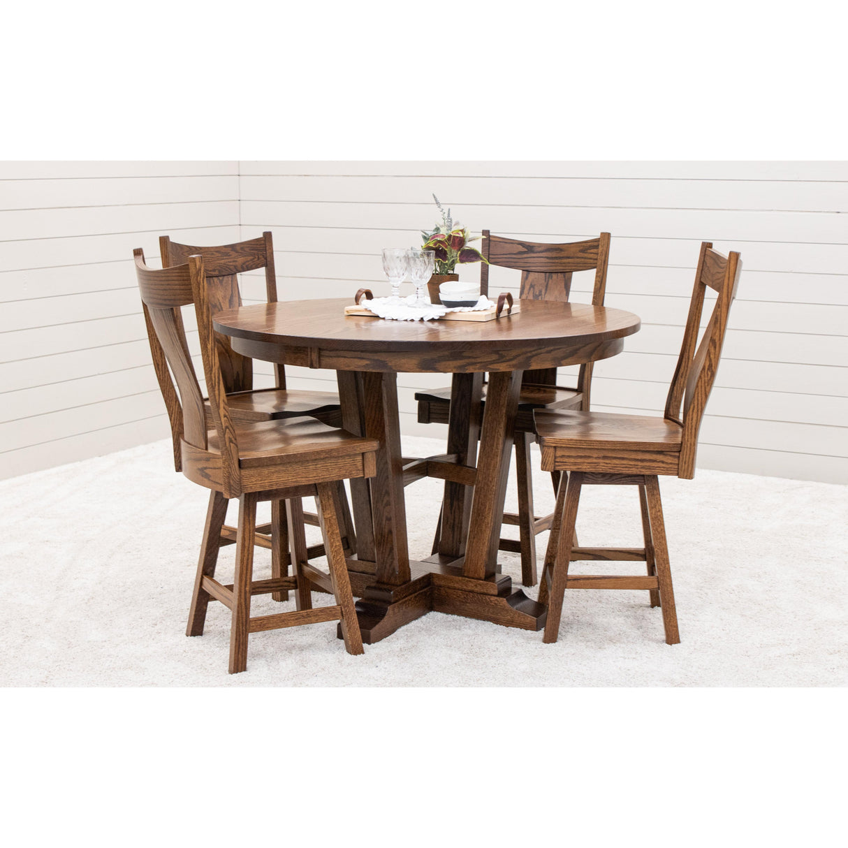 Alberta Oak Wood Round Extending Pub Table | ASB
