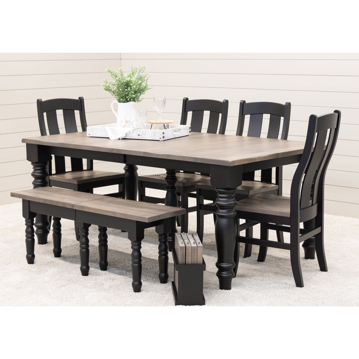 Turned Leg Black & Wood Expandable Dining Bench | M-EB&DCD