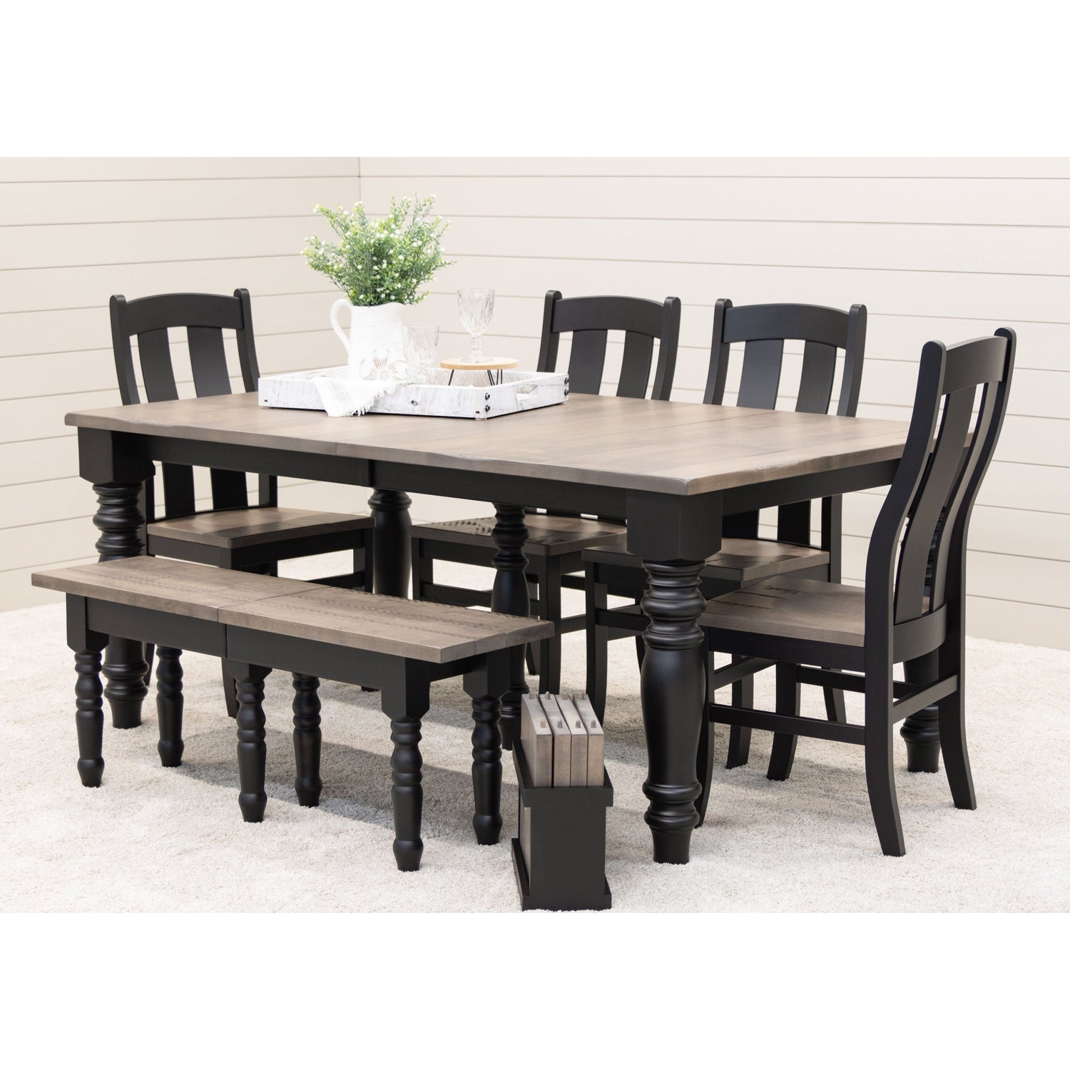 Arcadia Turned Leg Black & Wood Extending Dining Table | M-EB&DCD