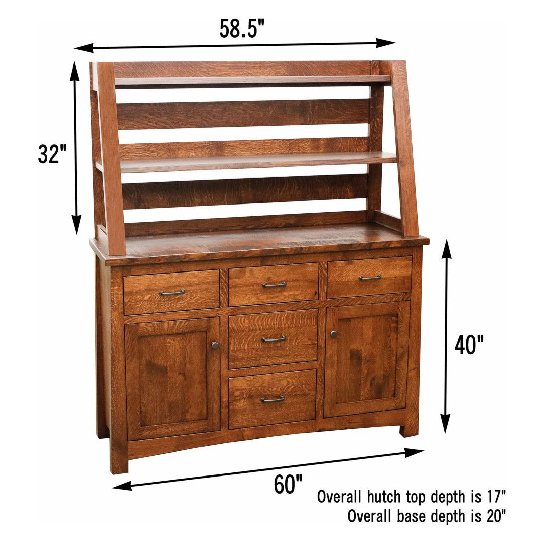 Farmhouse Quarter Sawn White Oak Wood Wine Buffet with Hutch Topper | GB
