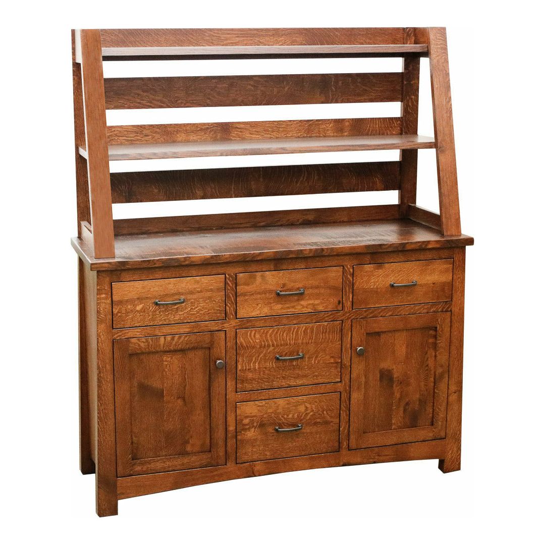 Farmhouse Quarter Sawn White Oak Wood Wine Buffet with Hutch Topper | GB
