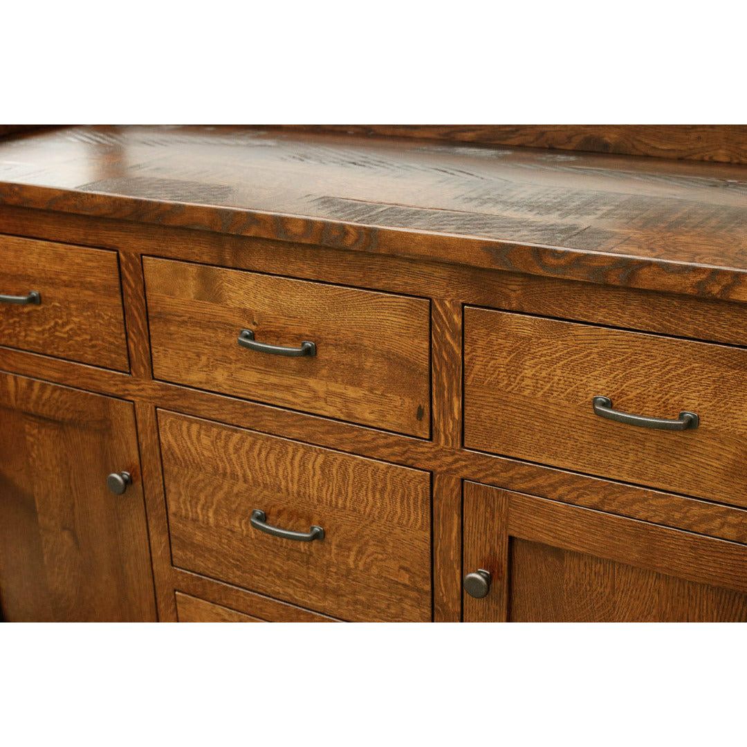 Farmhouse Quarter Sawn White Oak Wood Wine Buffet with Hutch Topper | GB