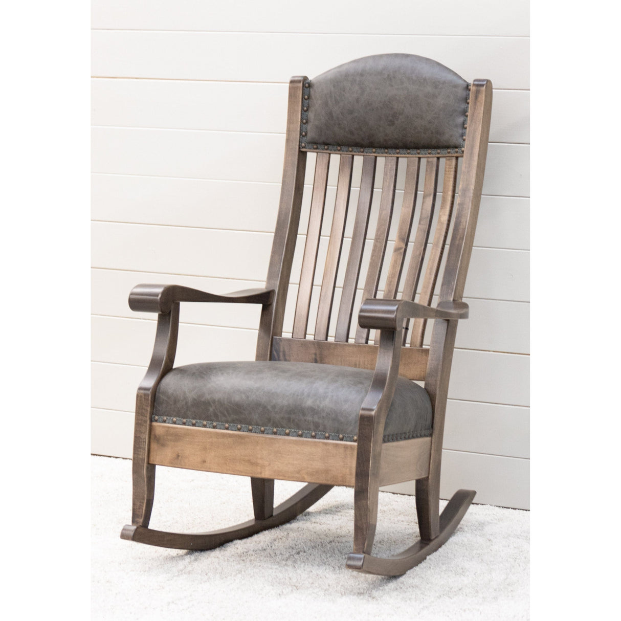 Auntie's Grey Leather Rocker | M-CO