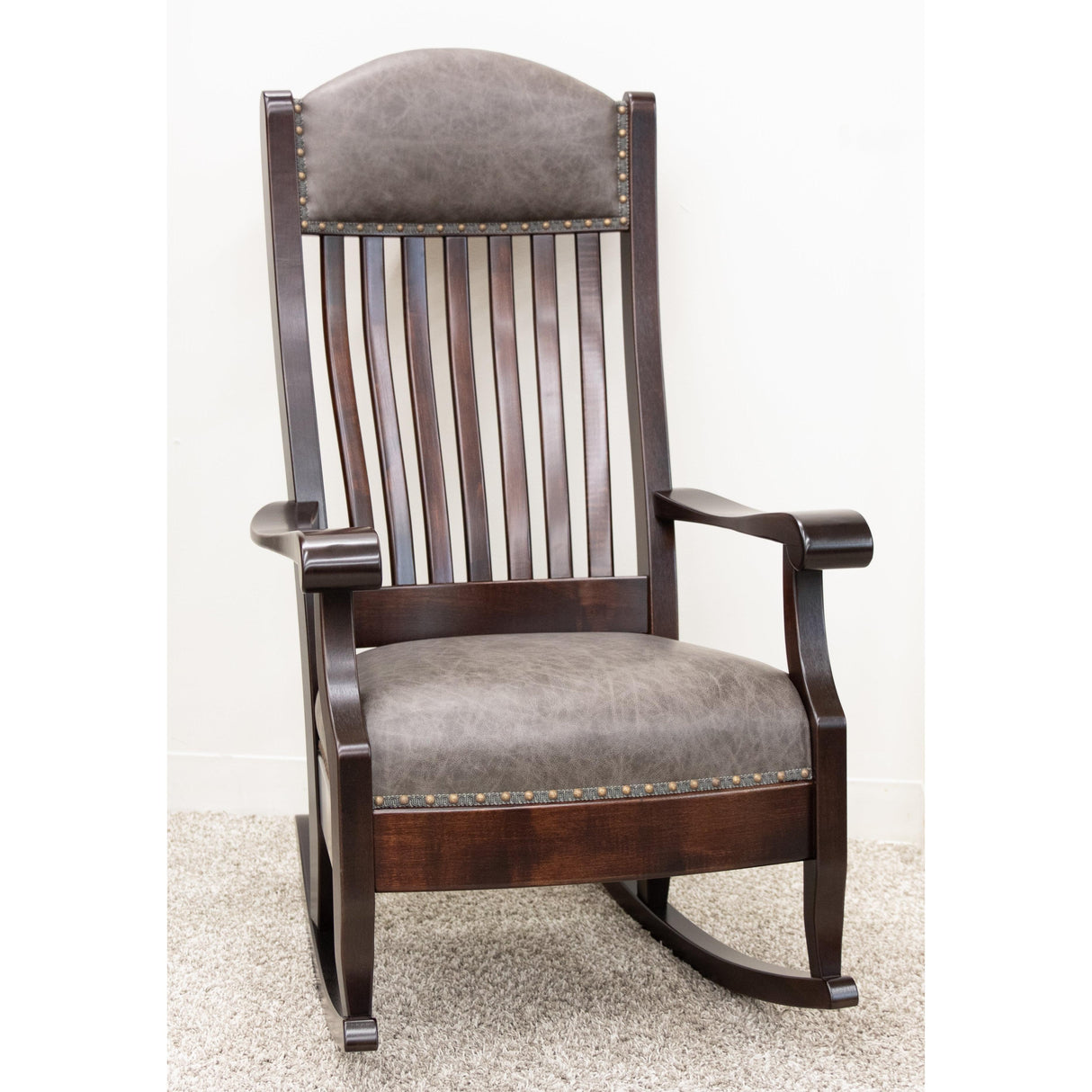 Auntie's Grey Leather Rocker | M-RT
