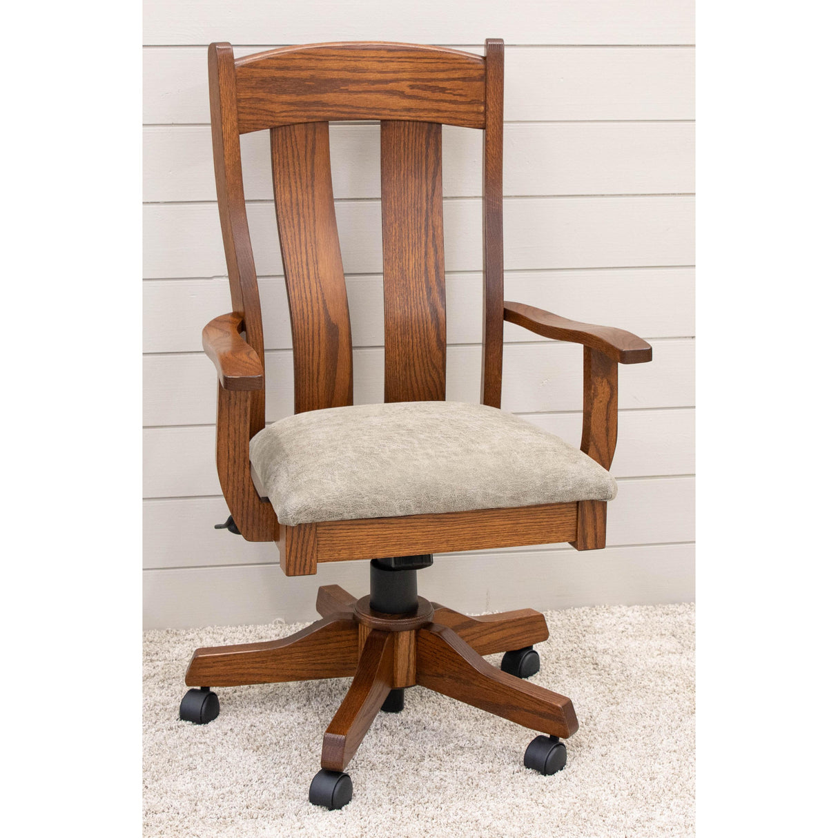 Austin Oak Wood Office Arm Chair with Faux Leather Seat | MC