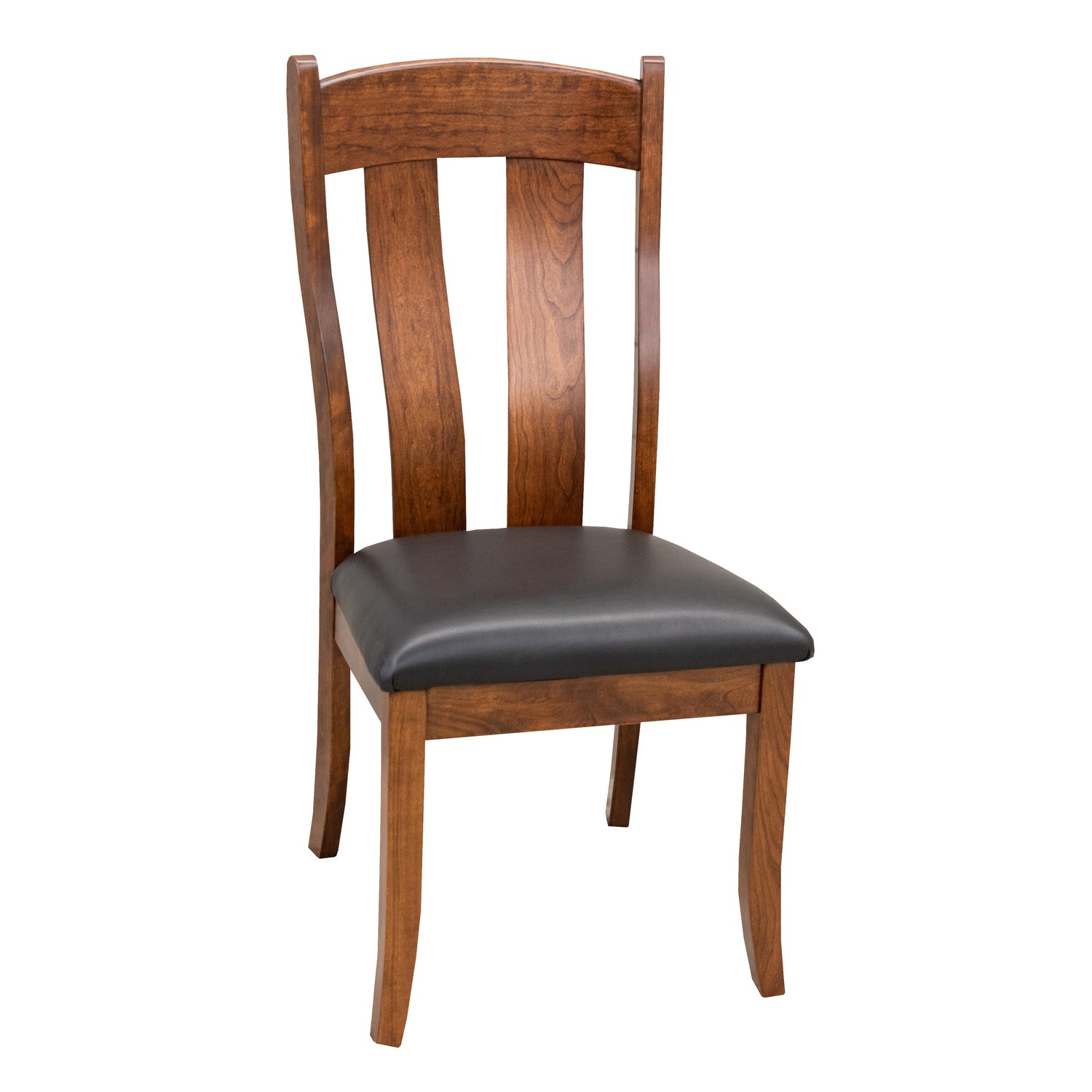 Austin Cherry Wood Side Dining Chair with Black Faux Leather Seat | MC