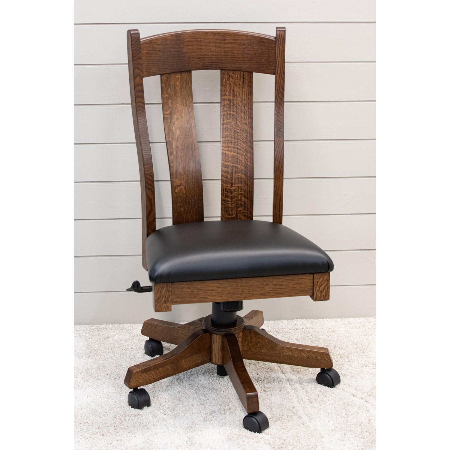 Austin Quarter Sawn White Oak Wood Office Chair with Black Faux Leather Seat | ASB