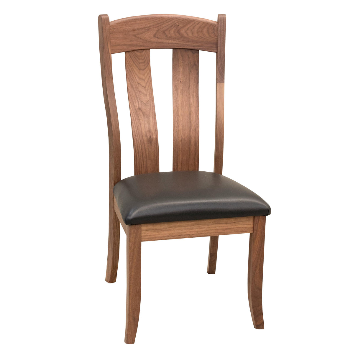 Austin Walnut Wood Side Dining Chair with Black Faux Leather Seat | NAT