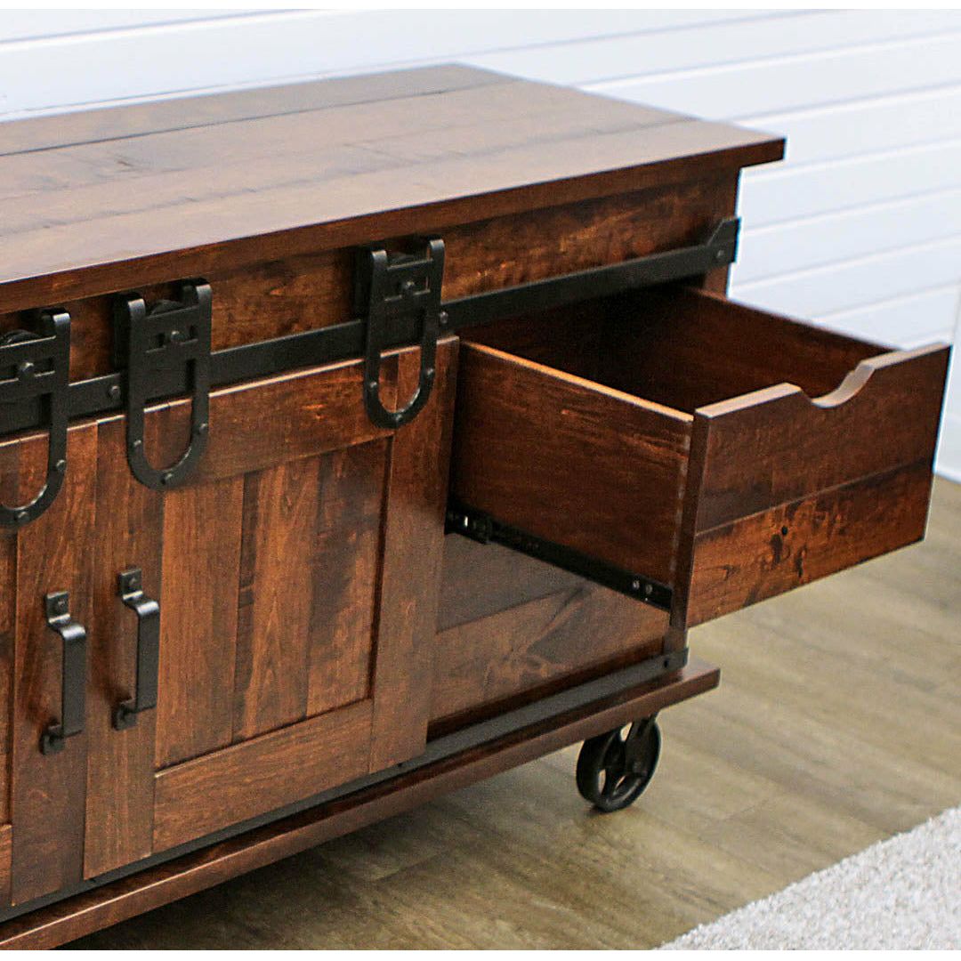 Sliding Barn Door Cherry Wood TV Cart | ASB
