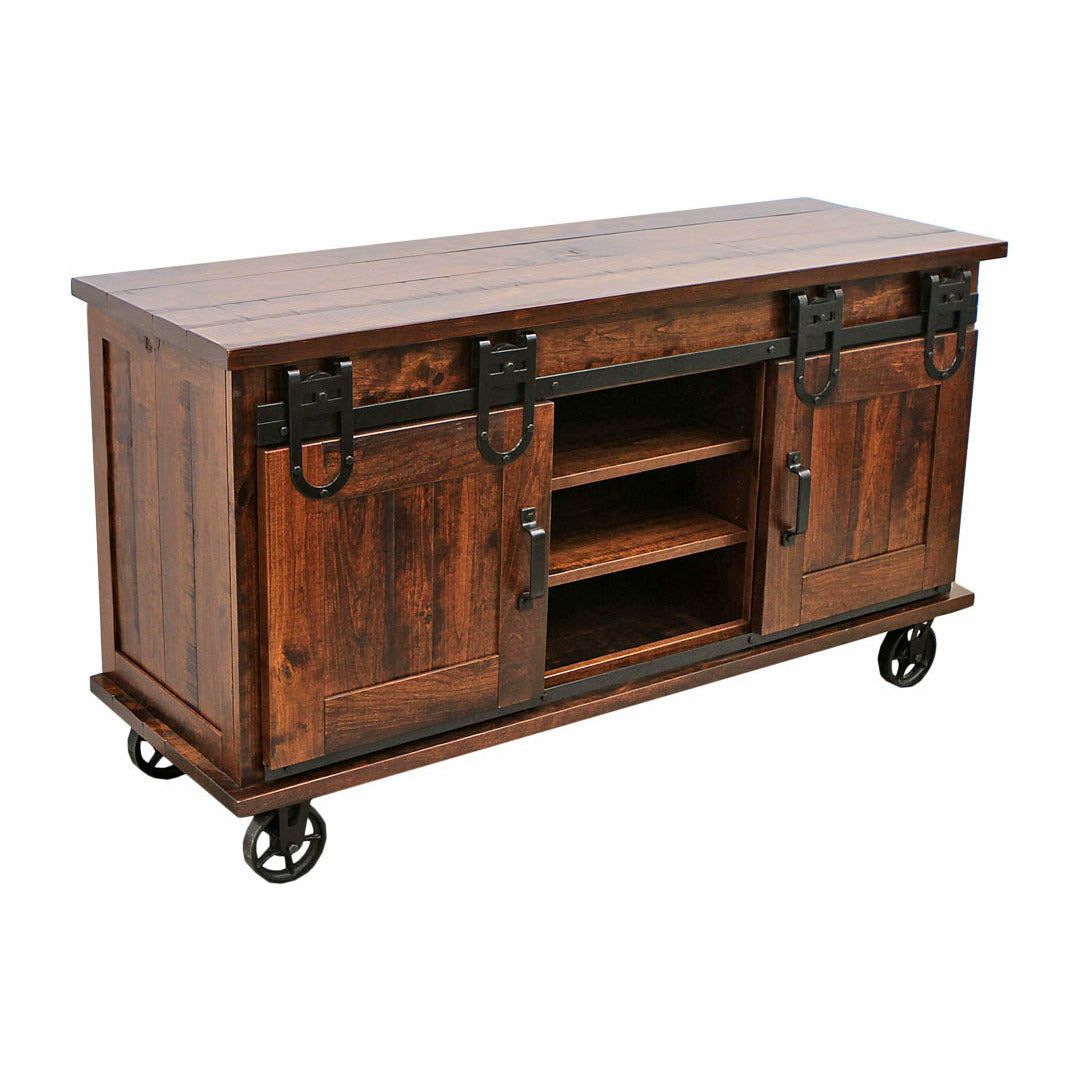 Sliding Barn Door Cherry Wood TV Cart | ASB