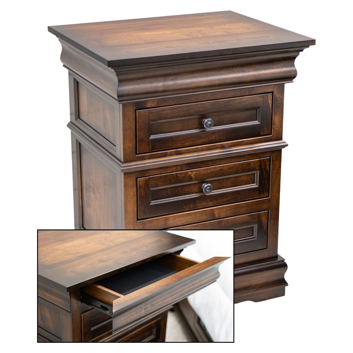 Belmont Maple Wood 3-Drawer Nightstand | ASB-BURN