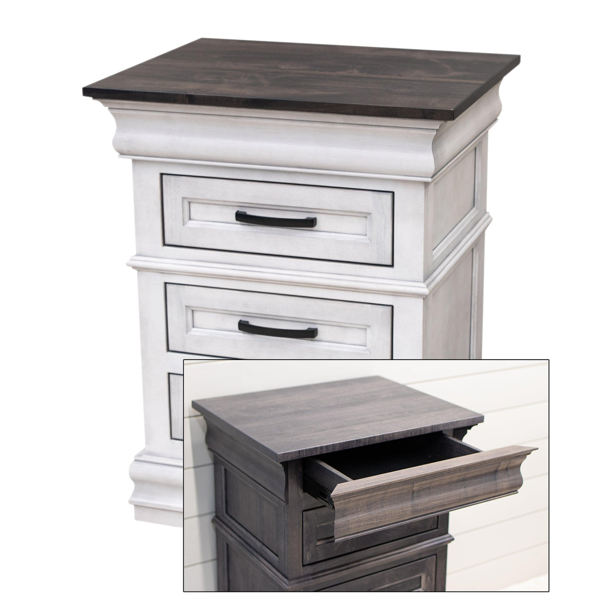 Belmont White & Wood 3-Drawer Nightstand | M-AV&DK