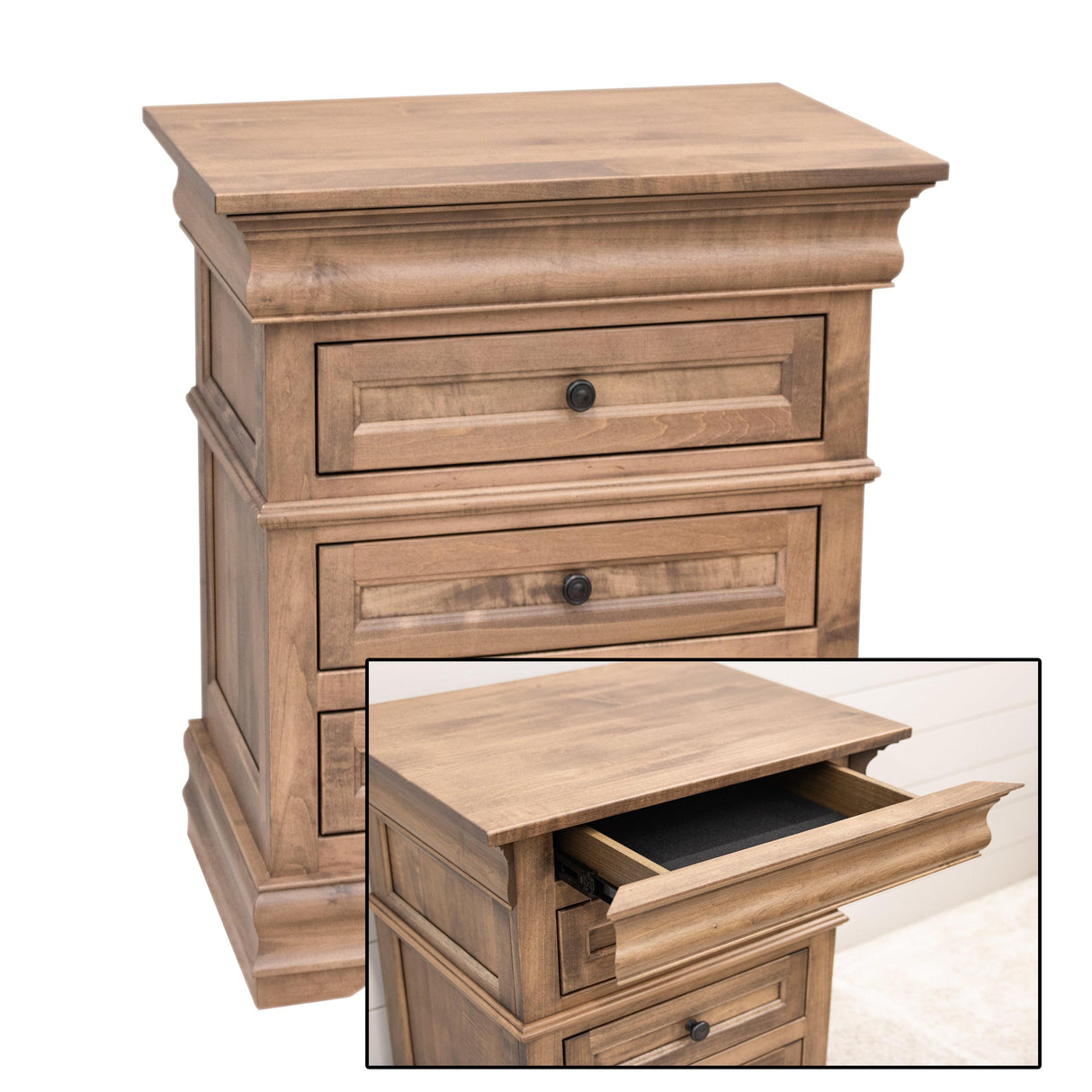 Belmont Maple Wood 3-Drawer Nightstand | WB