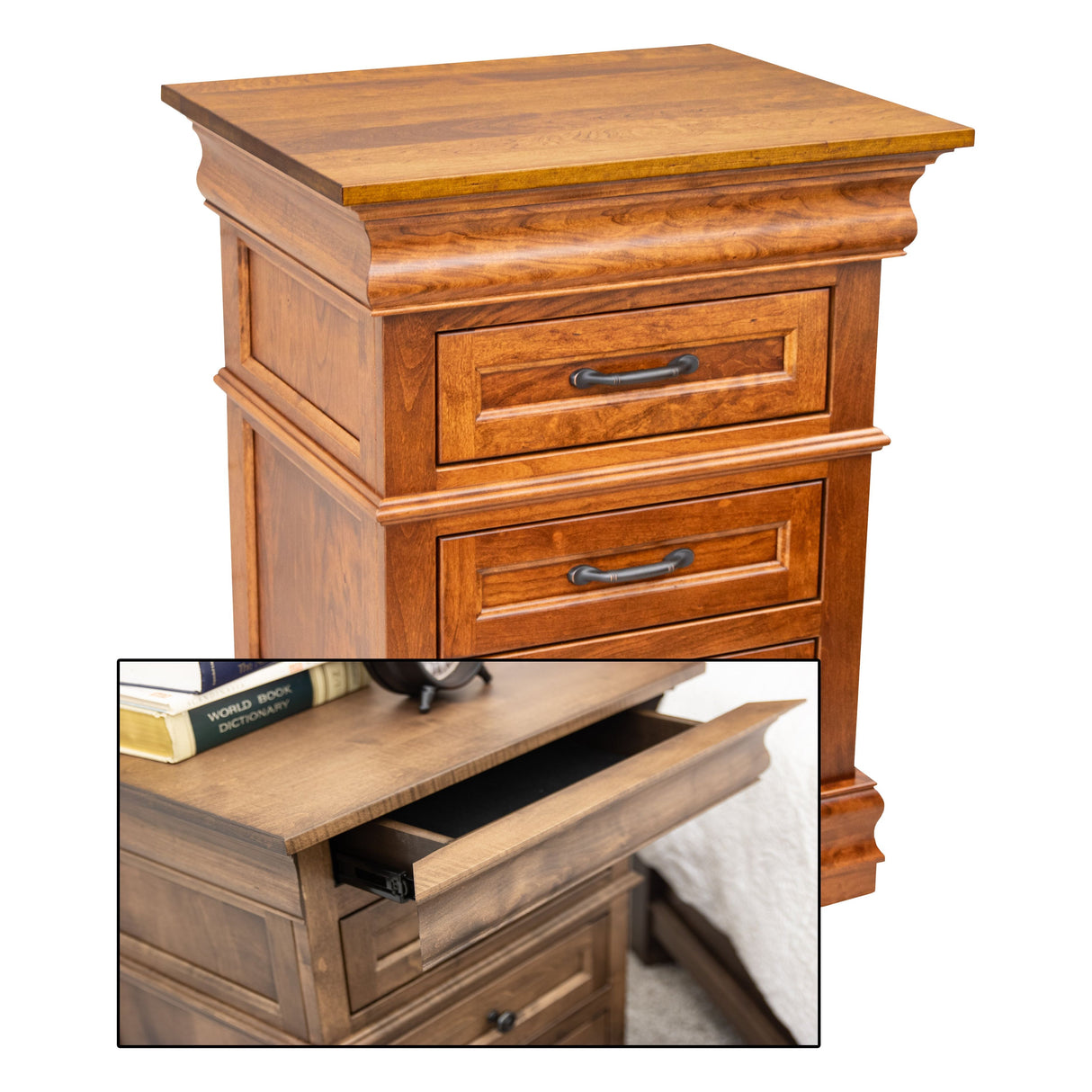 Belmont Cherry Wood 3-Drawer Nightstand | MC
