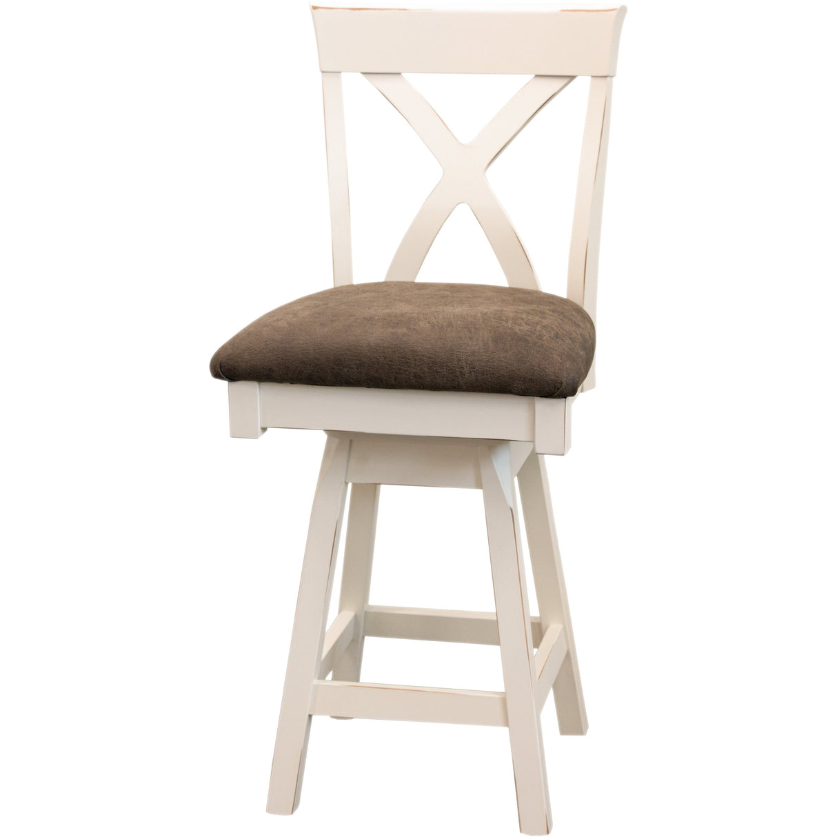 Brooke X Back White Wood 24" Swivel Bar Stool with Fabric Seat | M-CW