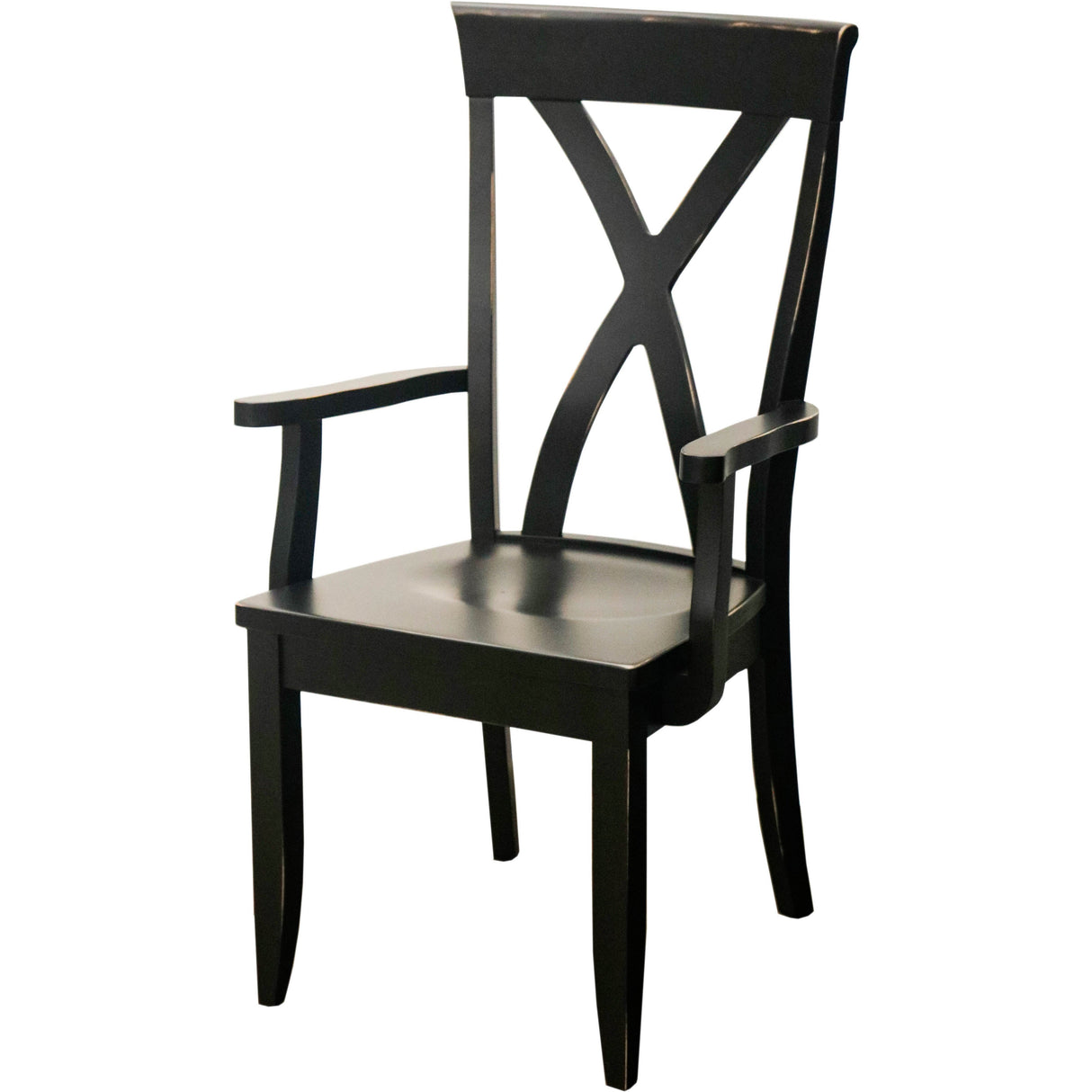 Brooke X Back Black Maple Wood Arm Dining Chair | EB