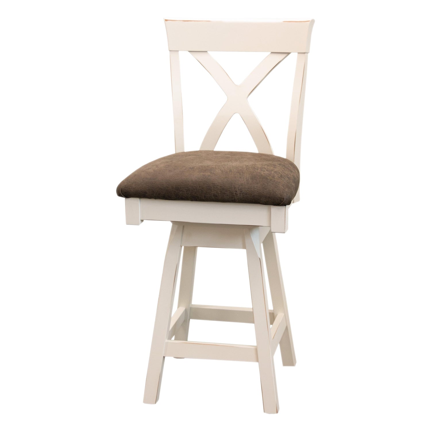Brooke X Back White Wood 24" Swivel Bar Stool with Fabric Seat | M-CW