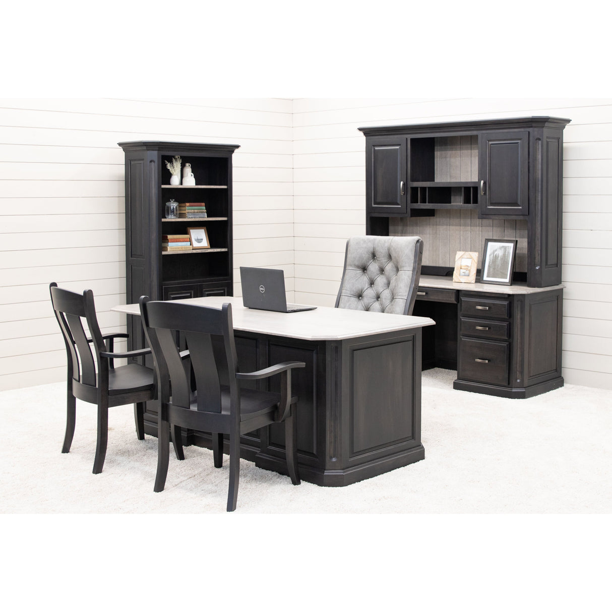 Austin Oak Wood Arm Client Chair with Black Faux Leather Seat | AS