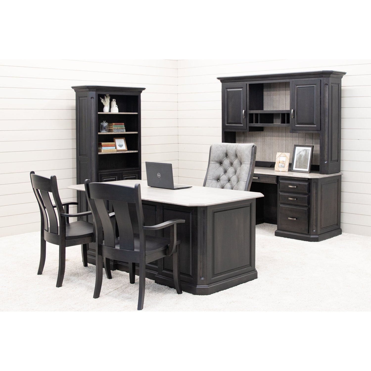 Austin Oak Wood Arm Client Chair with Black Faux Leather Seat | AS