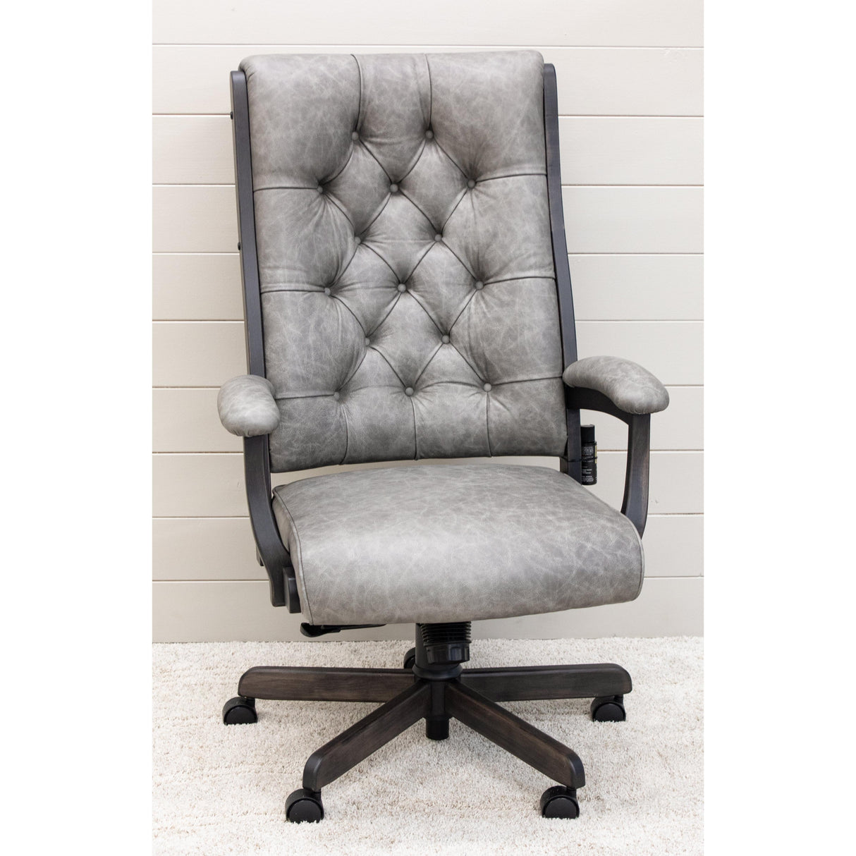 CET59 Clark Executive Grey Leather Tufted Office Chair | M-DK