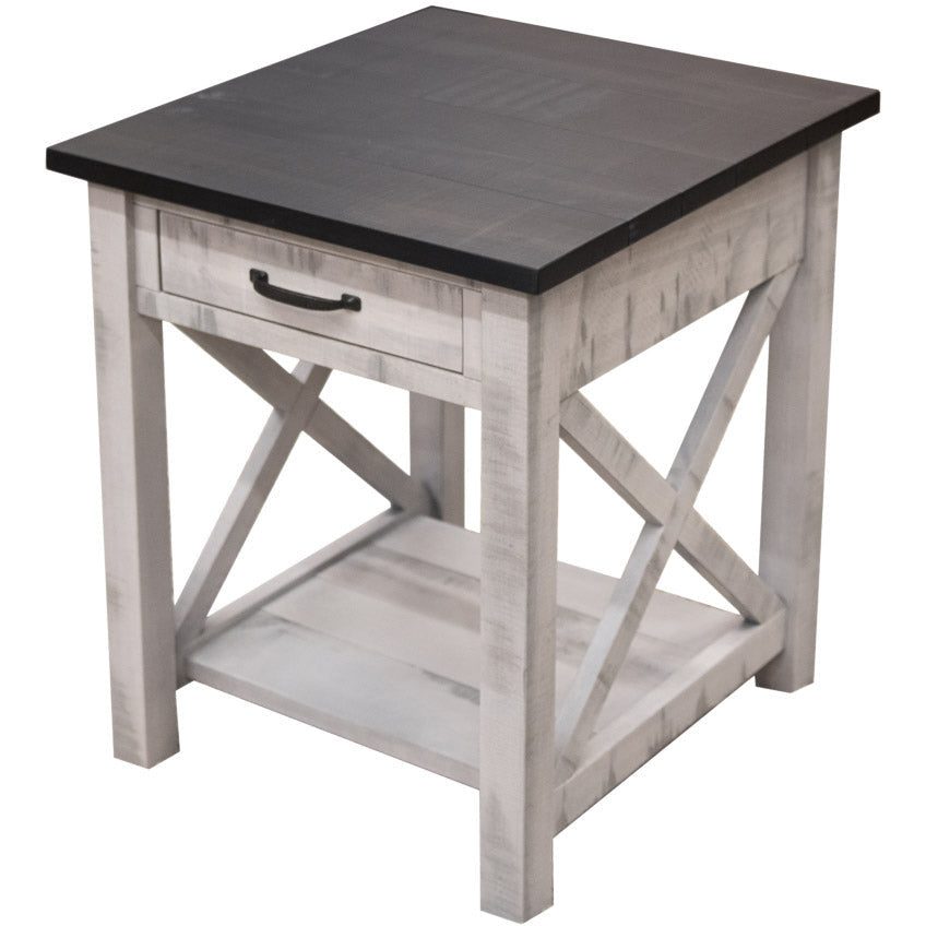 Cambria White & Wood Large Square Open End Table | M-AV&DK
