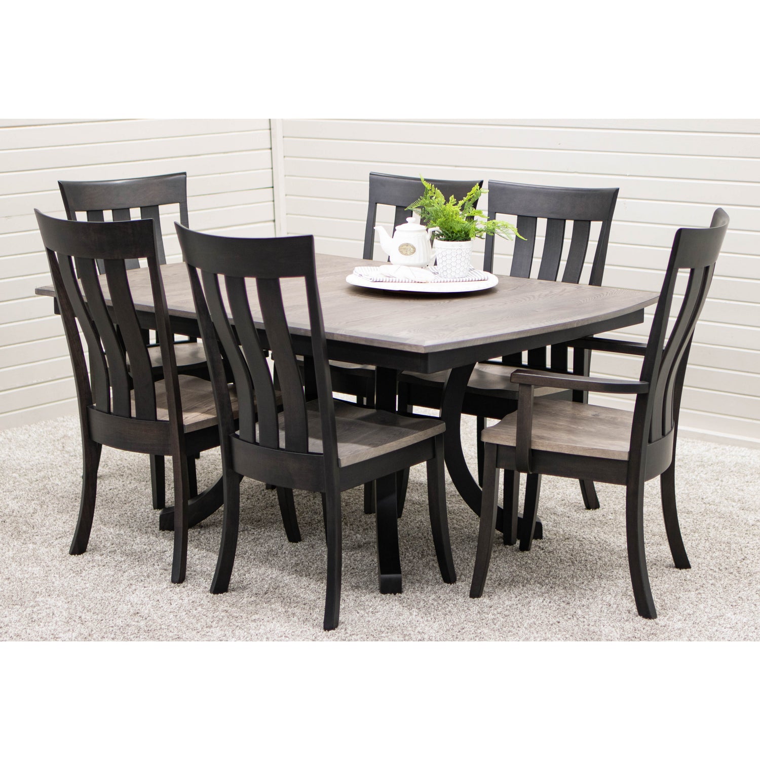 Carlisle Double Pedestal Black & Wood Extending Dining Table | M-DK&RWO-GRB