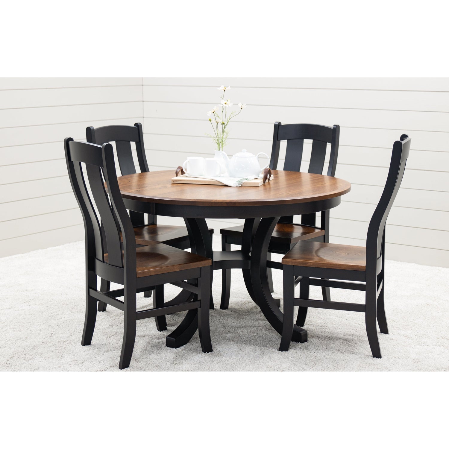 Carlisle Round Single Pedestal Black & Wood Extending Dining Table | M-EB&E-MC
