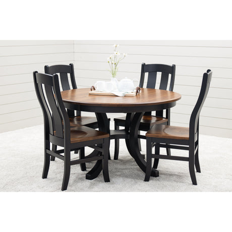 Carlisle Round Single Pedestal Black & Wood Extending Dining Table | M-EB&E-MC
