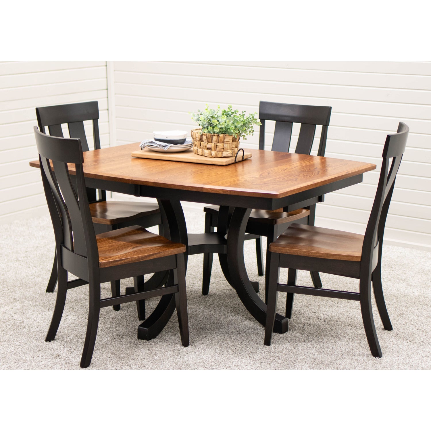 Carlisle Single Pedestal Black & Wood Extending Dining Table | M-EB&E-MC
